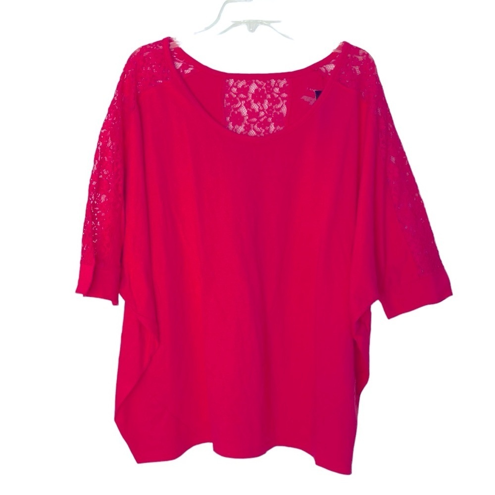 Lane Bryant Deep Pink Lace Batwing Dolman‎ Short Sleeve Top (Plus Size 18/20)